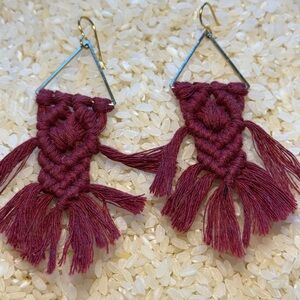 Handcrafted Burgundy Macrame Earrings